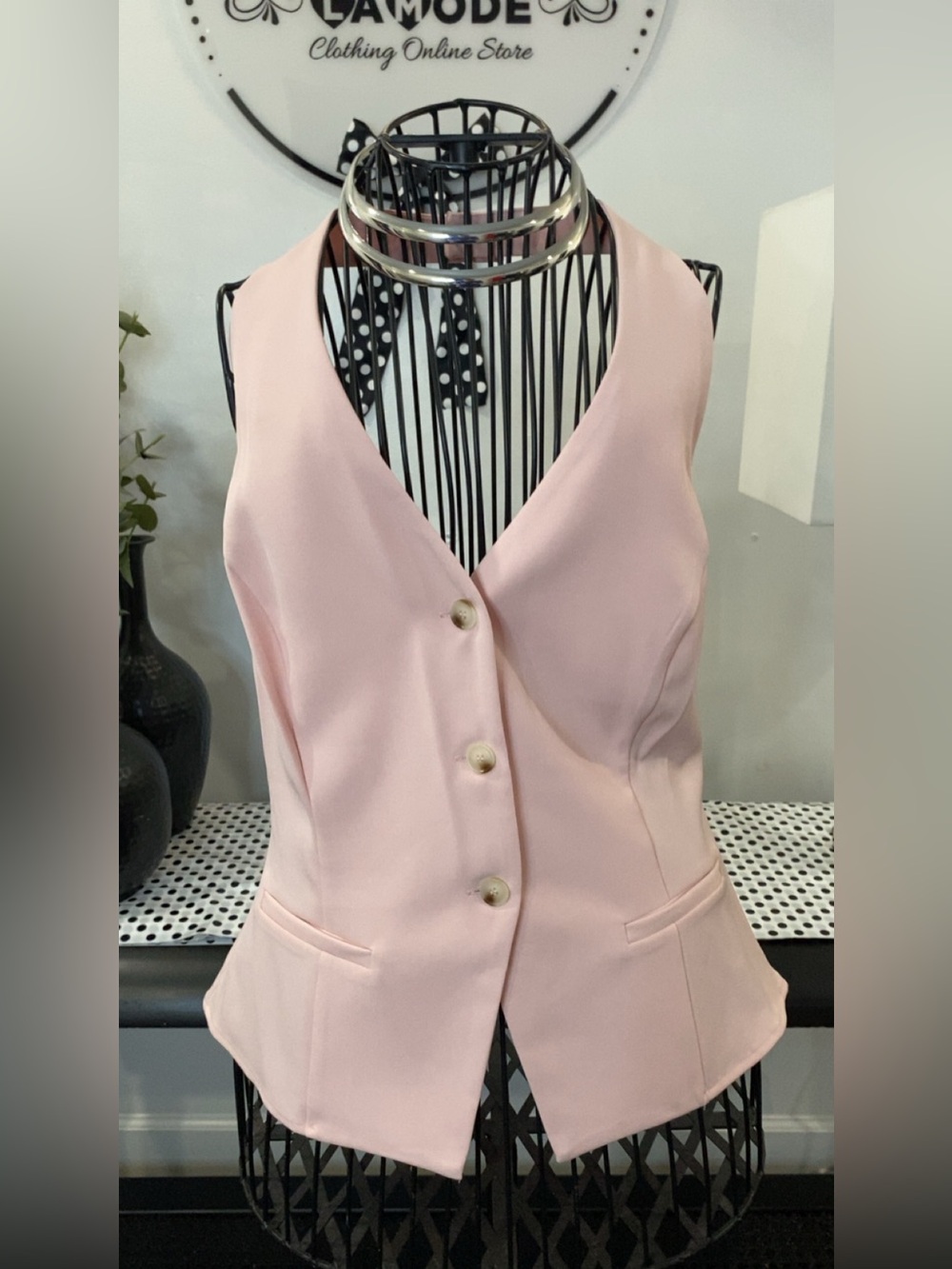 Pale Pink Button Front Vest